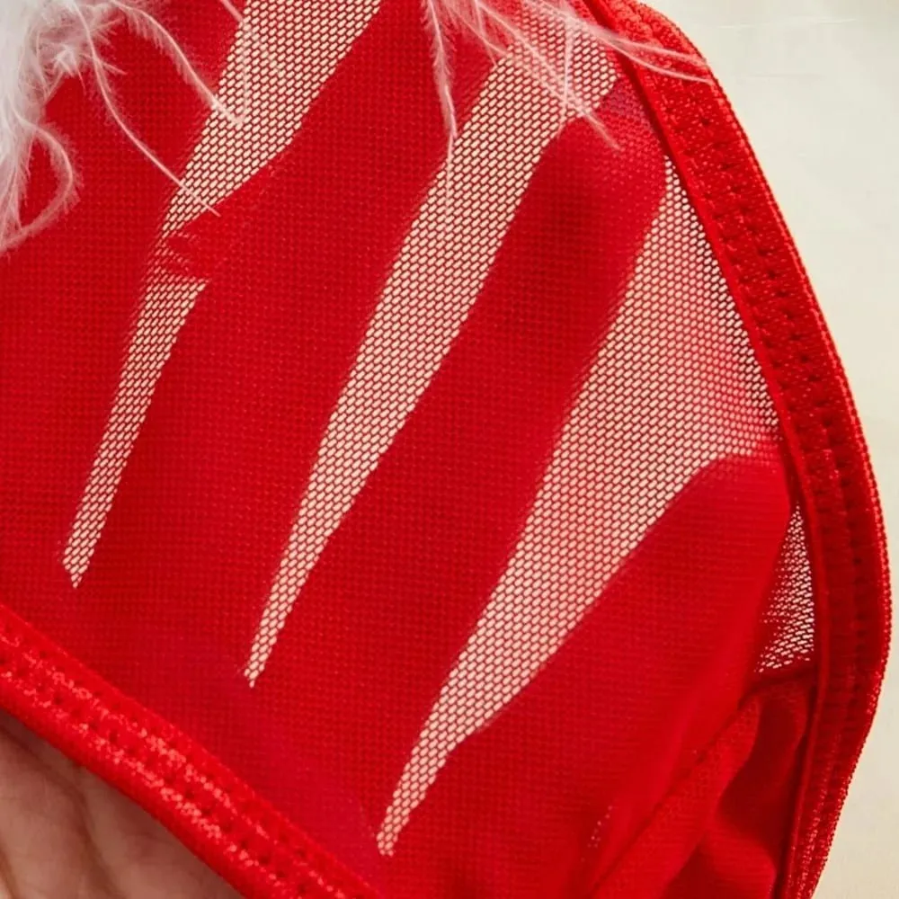 Sous-vêtements en fourrure pour femmes, ensemble de Lingerie en maille transparente sans fil, décor de nœud, soutien-gorge intime romantique, culotte, costume pour la saint-valentin — image 5