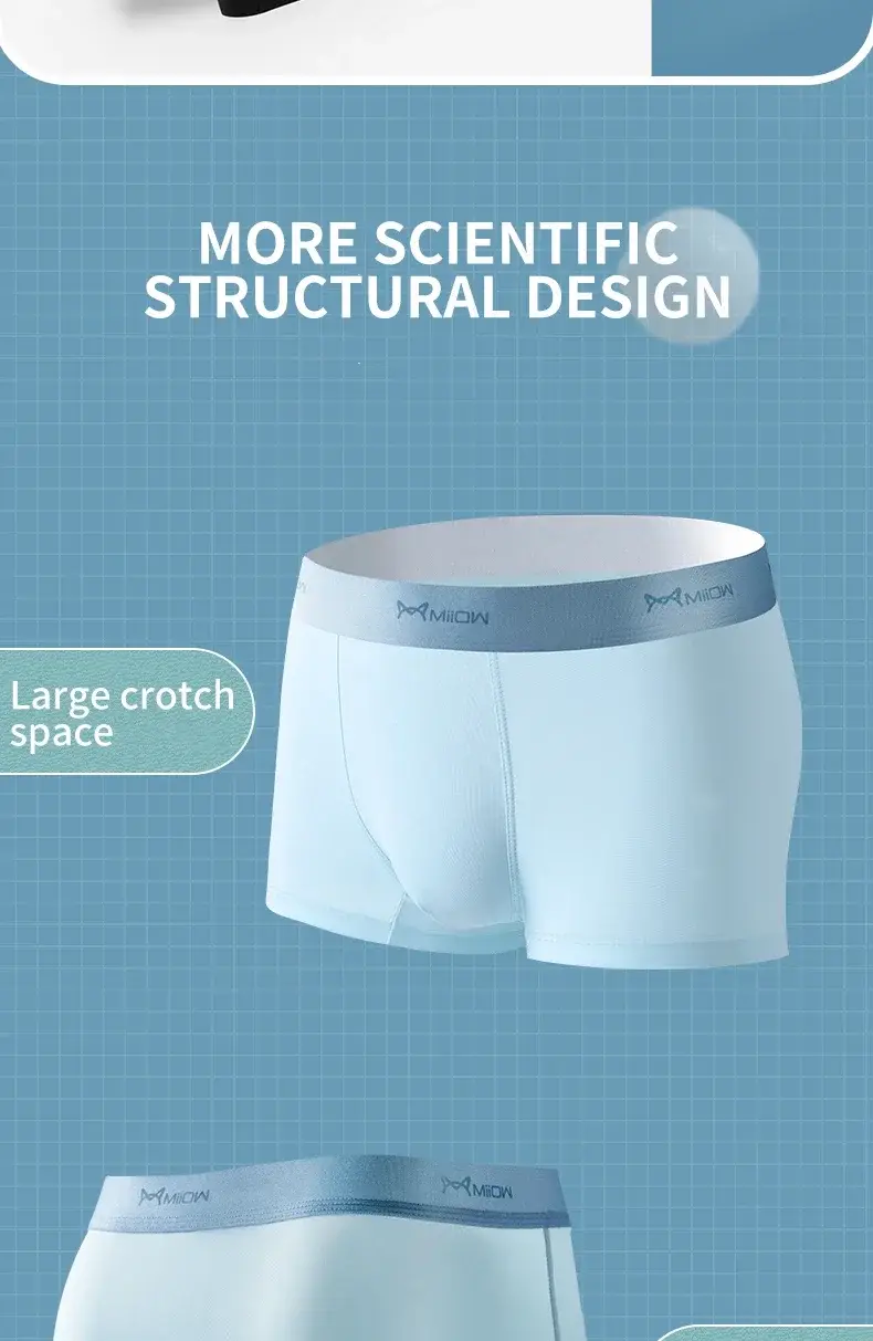 MiiOW 3Pcs Ice Silk Men Underwear Boxers 3A Breathable Crotch Man Underpants Graphene Antibacterial Men's Panties Boxer Trunks — image 7