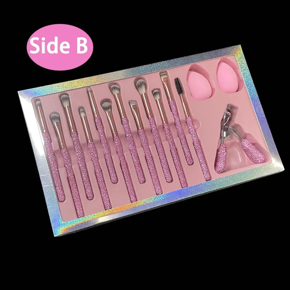 סט מברשות גליץ וגלאם 22 יחידות חבילה RHINESTONE גלאם מברשות סט מברשות איפור בלינג מברשות יהלום איפור מברשות דלי אחסון עם קופסה — image 5