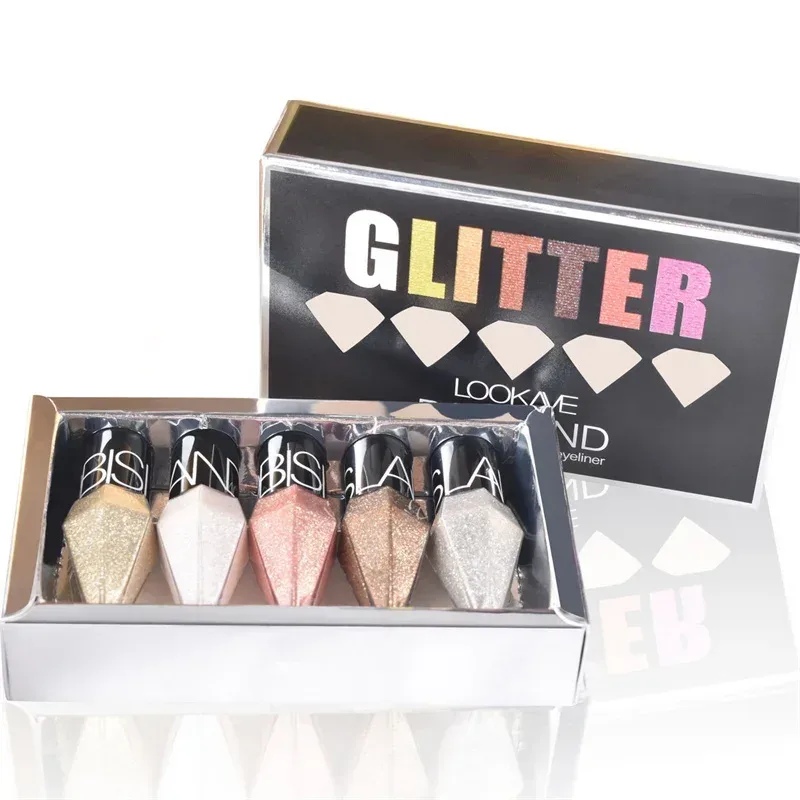 5pc/set Pelapik Mata Berkilat Profesional Kosmetik untuk Wanita Pigmen Perak Mawar Emas Warna Cecair Celak Berkilauan Solek Kecantikan — image 4