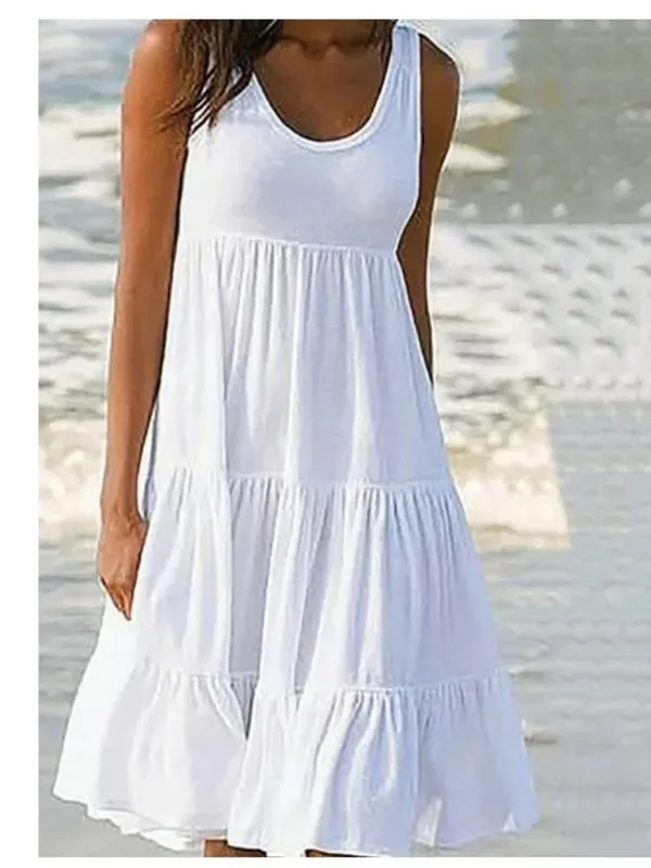 ขนาดใหญ่ O คอ Ruffles ชุดชายหาดหลวมผู้หญิง Boho สีทึบ PLUS ขนาด Elegant Sundress Club PARTY Vestidos — image 3