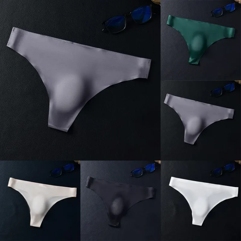 ผู้ชายไม่มีรอยต่อผ้าไหมน้ำแข็งชุดชั้นใน G-String 3D Bulge POUCH Low-RISE T-Back Thongs Low RISE Men กางเกงบิกินี่ U กระเป๋าชุดชั้นใน — image 8
