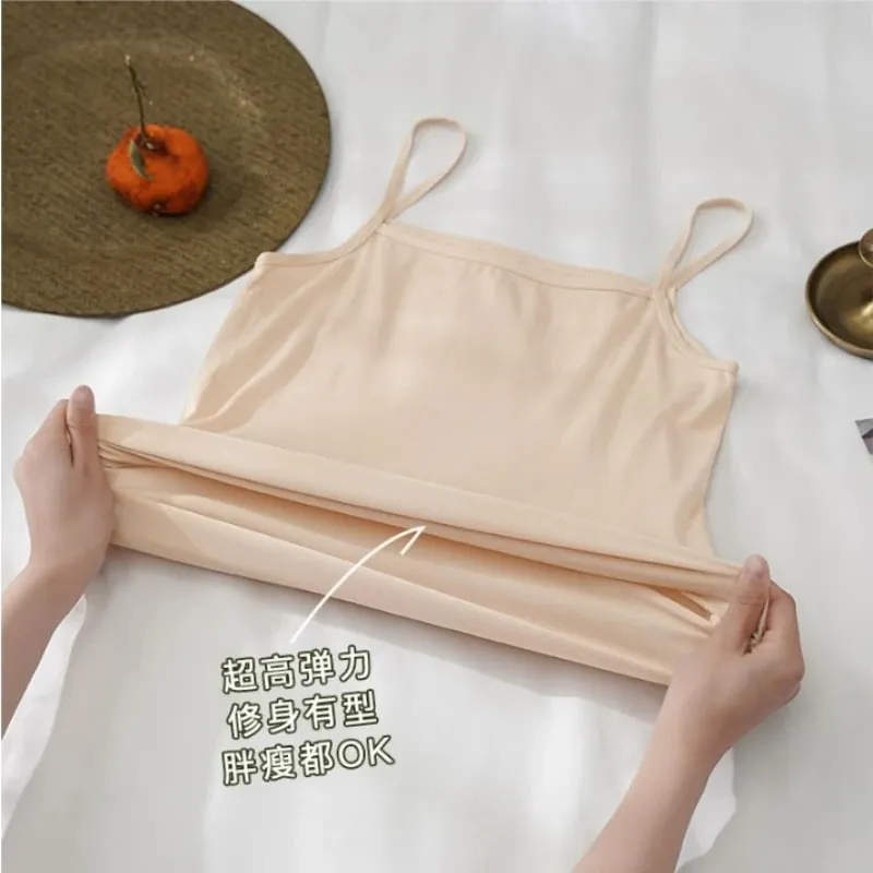 Tank Top Warna Solid Baru Atasan Crop Tali Spaghetti Katun Lembut Kamisol Kasual Musim Panas Rompi Dasar Tanpa Lengan Atasan Wanita Musim Panas — image 6