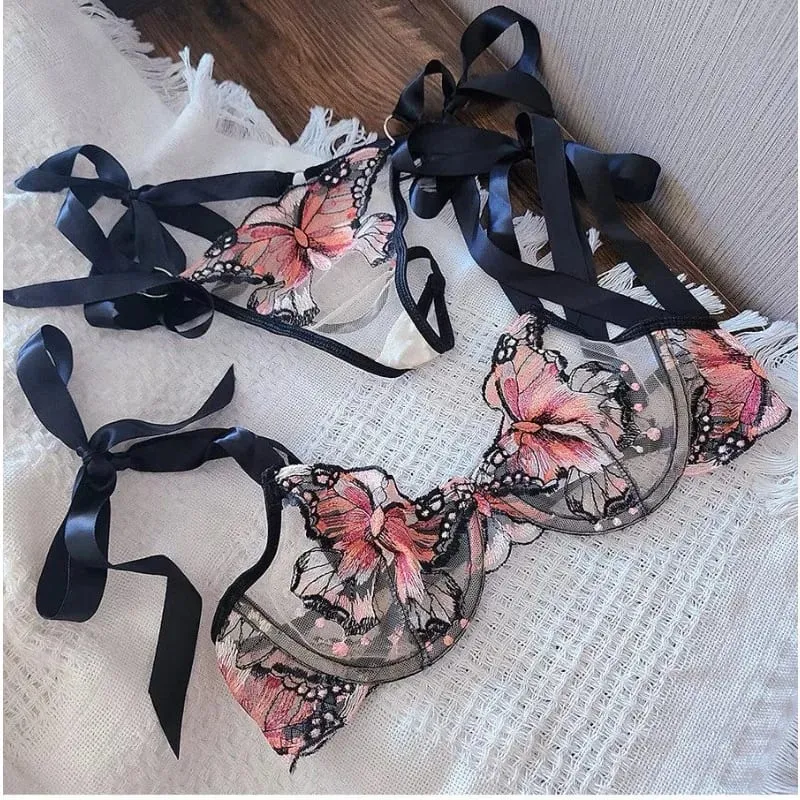 ภาษาฝรั่งเศสคำเย็บปักถักร้อยหรู SHEER Lace ชุดชั้นในยกถ้วยบาง PLUS ขนาดหน้าอกใหญ่ลดนุ่มโปร่งใส Intimate Wear 34-40 — image 1