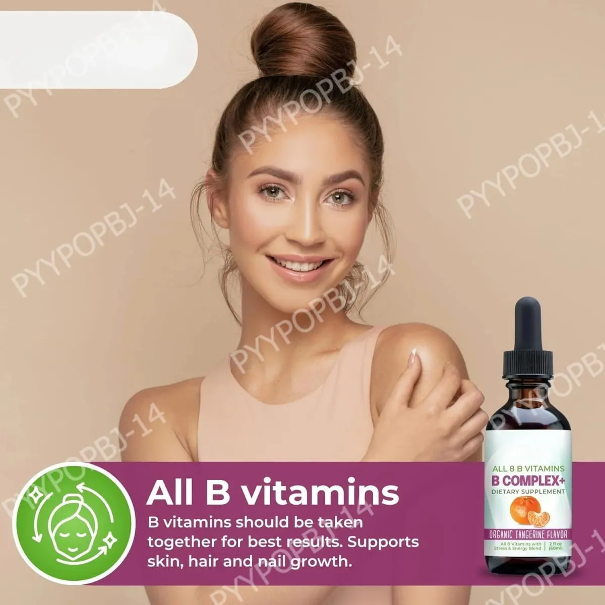 Vitamin-B-Komplex, flüssige Tropfen-Ergänzung, vegan, B1, B2, B3, B5, B6, Biotinfolat und Cholin plus Mischung zur Energieunterstützung, 60 ml