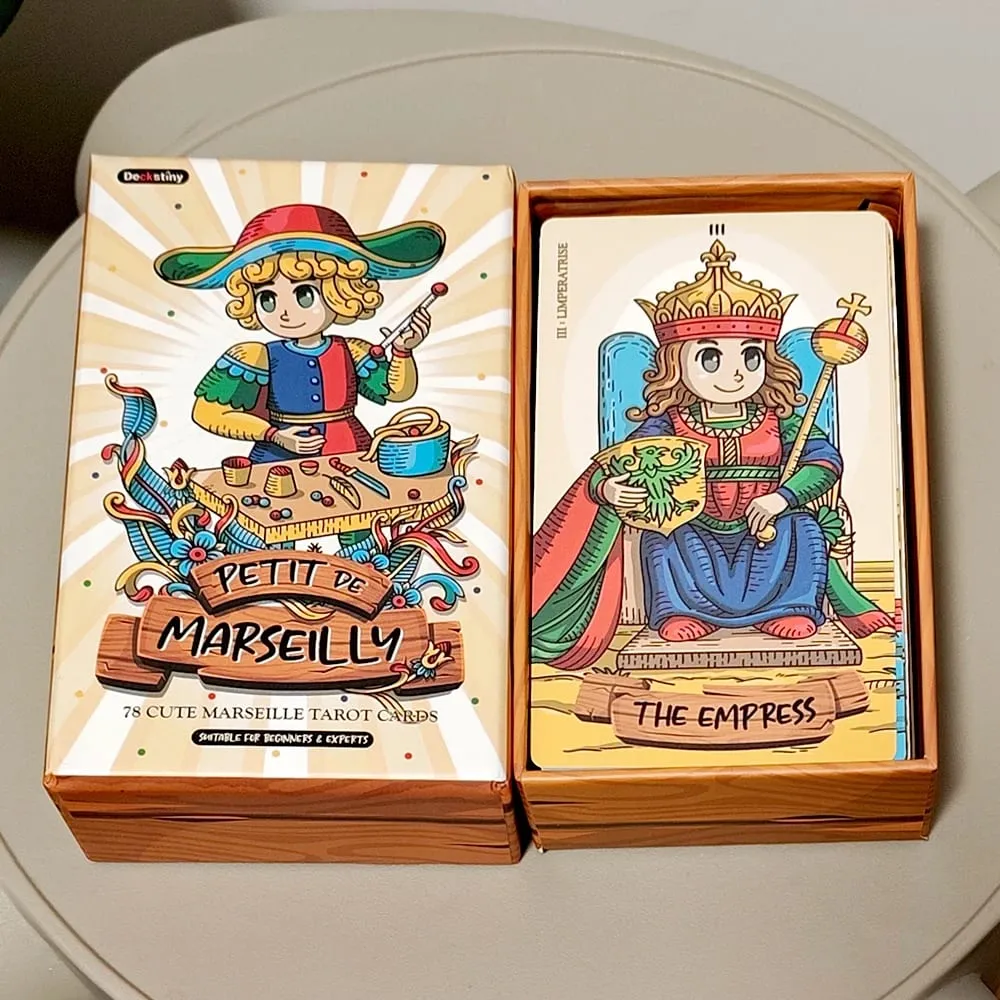 Petit De Marseilly Tarot Deck 78 Pcs Cute Chibi Marseille Tarot Cards in Rigid Box 12*7cm Double-embossed Cardstock