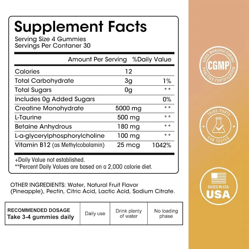 Kexinsh Creatine Gummies Creatine Monohydrate 5000mg Energy Booster Forøg styrke Energiudholdenhed Forbedrer udholdenhed