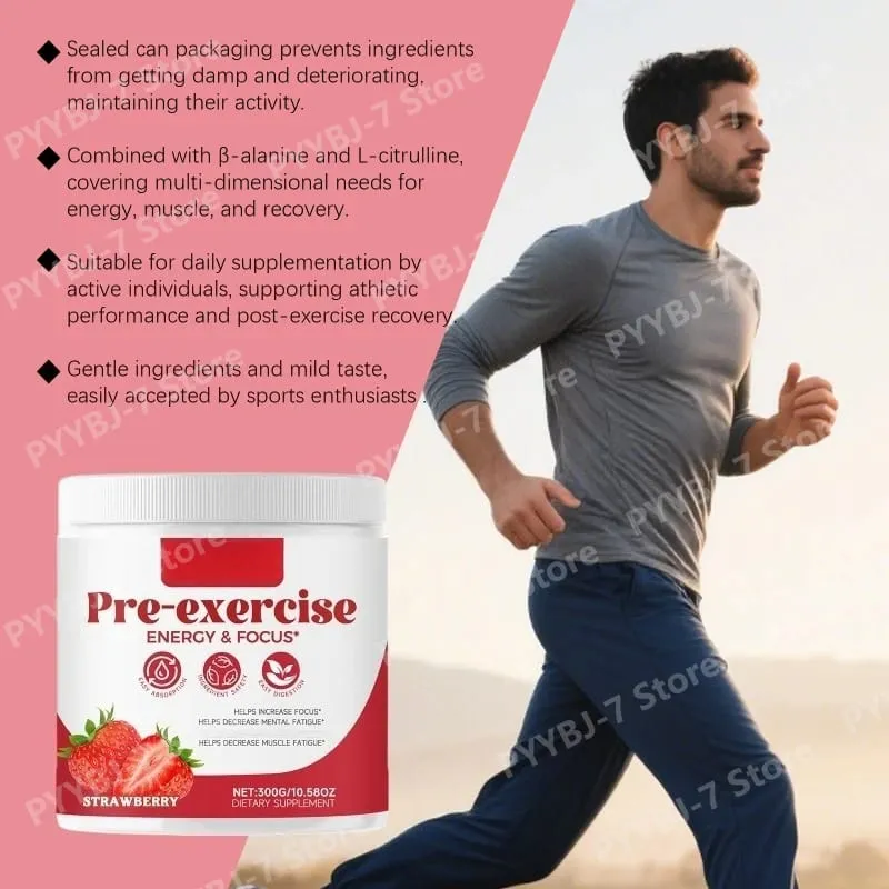 Pre-Workout Pulver Energi og fokusstøtte Støtte til muskelgendannelse Jordbærsmag Daglig sundhedspleje 300g — image 5