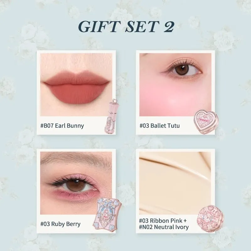 Flower Knows Bunny Garden Collection ชุดของขวัญแต่งหน้า Lip Cream Blush Cushion Cream Foundation แต่งหน้า Kit Full Professional