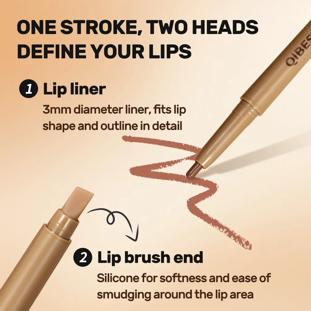 Se silikonovým štětečkem Tužka na rty Dvojhlavá automatická Hedvábně jemná Káva Hnědá Rozmazávání Plný Tvar rtů Obrys Kontury Make-up — image 3
