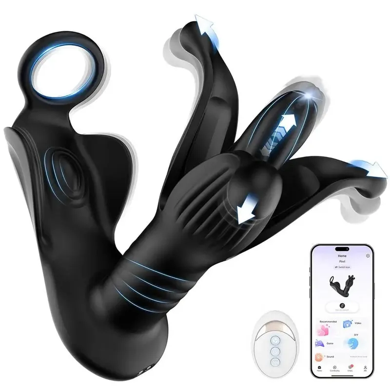 Prostate Massager Anal Plug 9 Tension Retractable Remote Control Backyard Prostate Anal Plug Αυτόματη σεξουαλικά παιχνίδια πολλαπλών συχνοτήτων