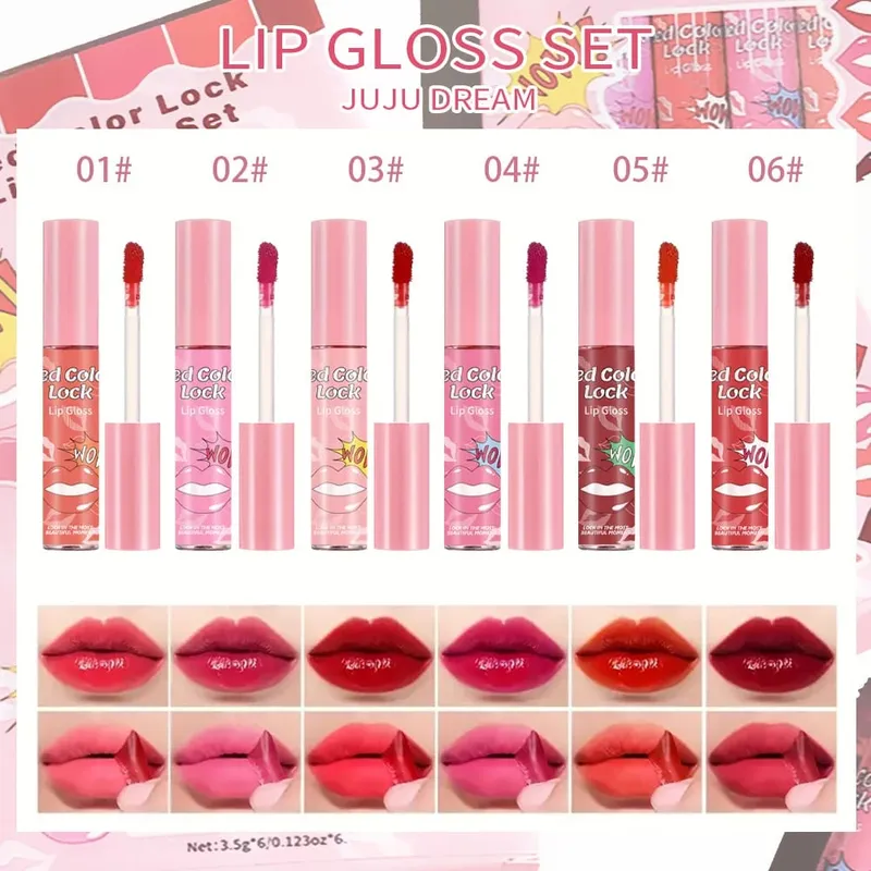 Mattes Lipgloss-Farbset mit 6 Geschmacksrichtungen – glatt, seidig, langlebig, resistent gegen Tassenflecken. Rotbraun-Rosa-Farbpalette für den Alltag
