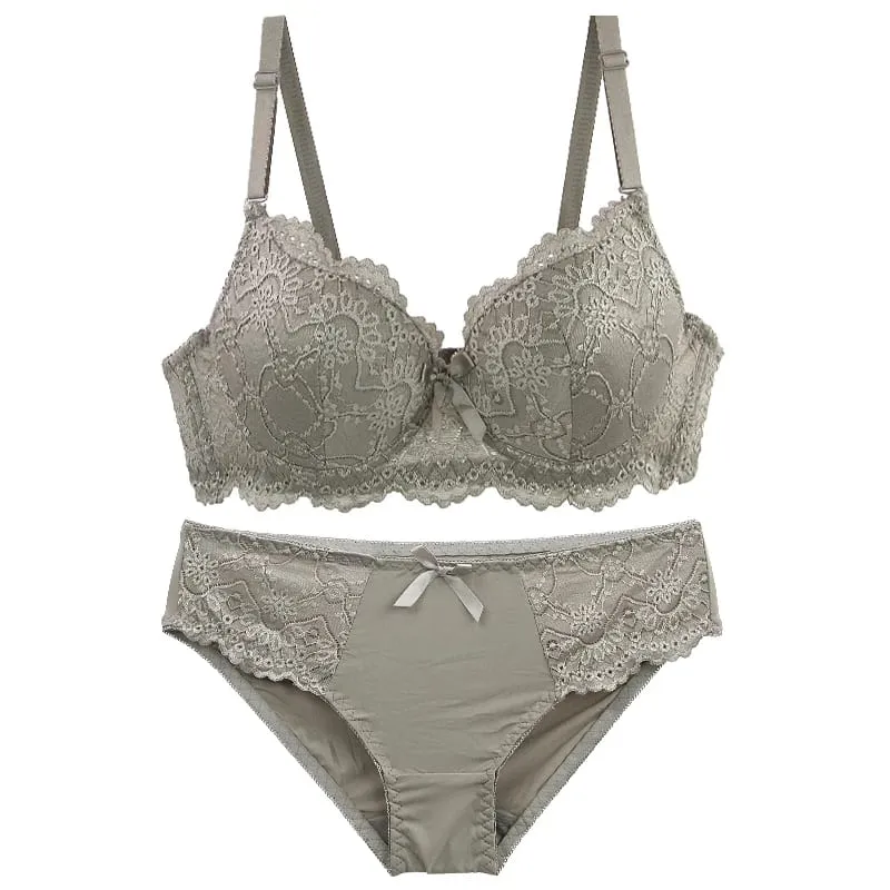 Set Bra Minimizer Renda DainaFang 3/4 Cawan Tekan Ke Atas Lingerie Sokongan Sisi Tali Boleh Tanggal 3 Cangkuk Seluar Dalam Wanita — image 5
