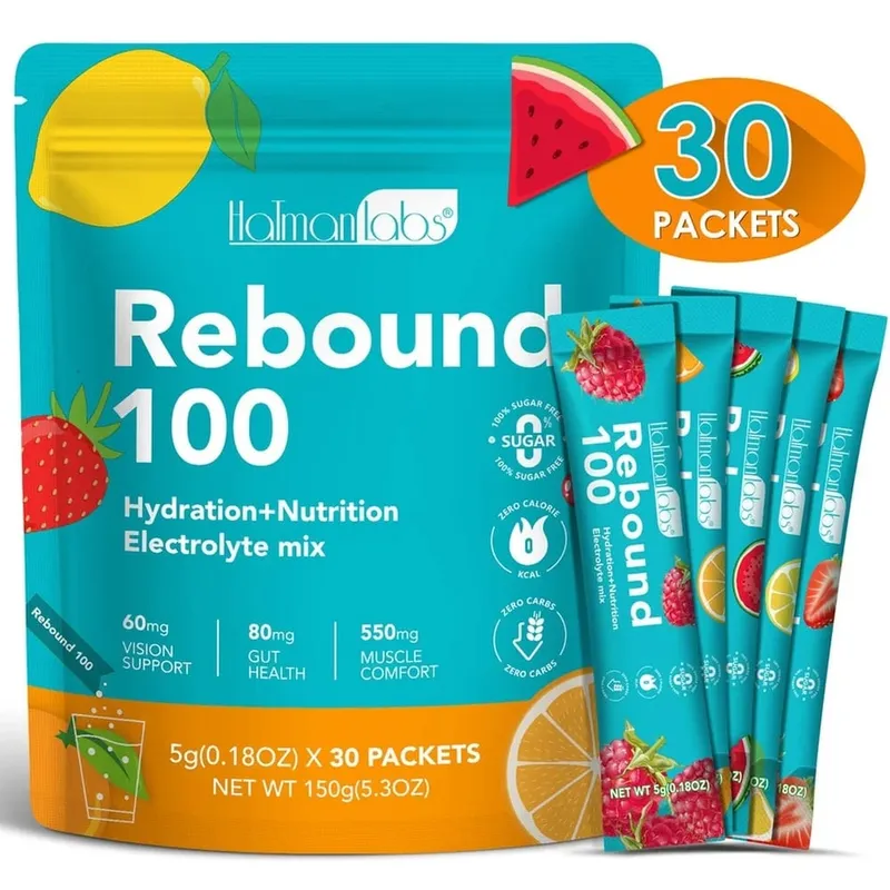 Hatmanlabs Rebound 100 Electrolyte Mix Pulver Sockerfri med Kalium Magnesium Zink Stöder muskelkomfort 30 paket