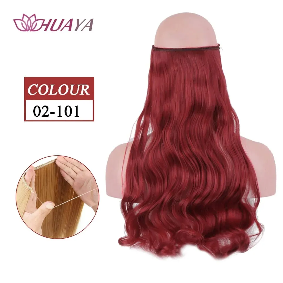 Filo invisibile sintetico lungo rettilineo senza clip nelle estensioni dei capelli Pezzi di capelli finti Linea di pesce segreta Posticci per le donne — image 24