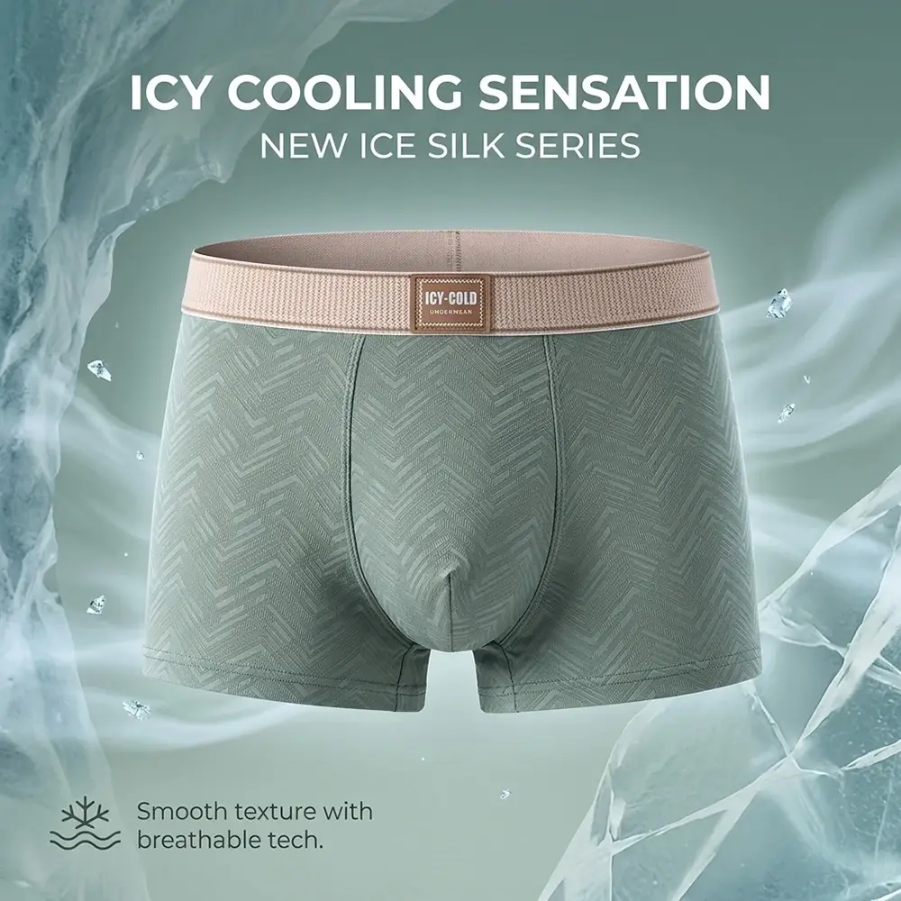 1/3PCS Estate di Raffreddamento Traspirante Boxer Hombre Moda Solid Wave A Righe di Seta del Ghiaccio Mutandine da Uomo di Alta Elastico Biancheria per uomo — image 2