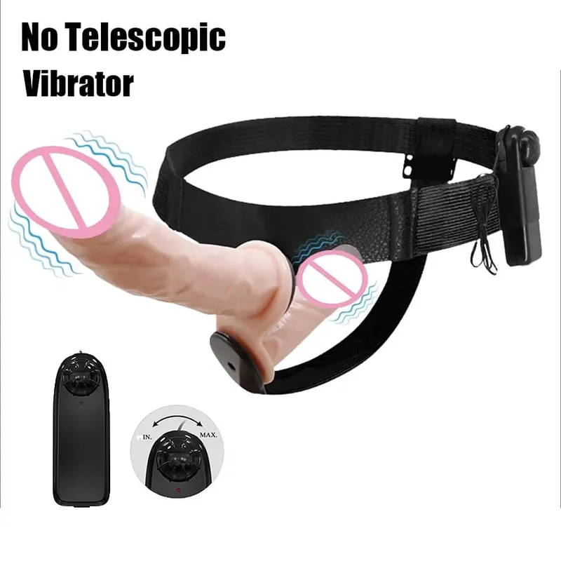 Consolador telescópico de doble cabeza con correa, vibrador, masajeador portátil realista, bragas artificiales para lesbianas, productos para adultos, juguete sexual