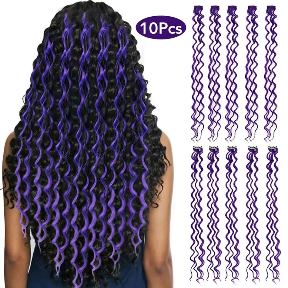 24Inch Deep Wave Hairpiece Synthetic Hair Extensions 10 Pcs/Set Clip In Hair Extension Multiple Pure Color Clip In One Piece — image 2