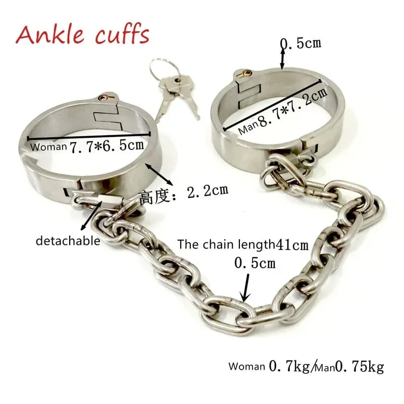 Stainless Steel Lockable Neck Collar Hand Ankle Cuffs Slave BDSM Tool Bondage Handcuffs Leg Irons Restraints Sex Toy for Couples — image 9