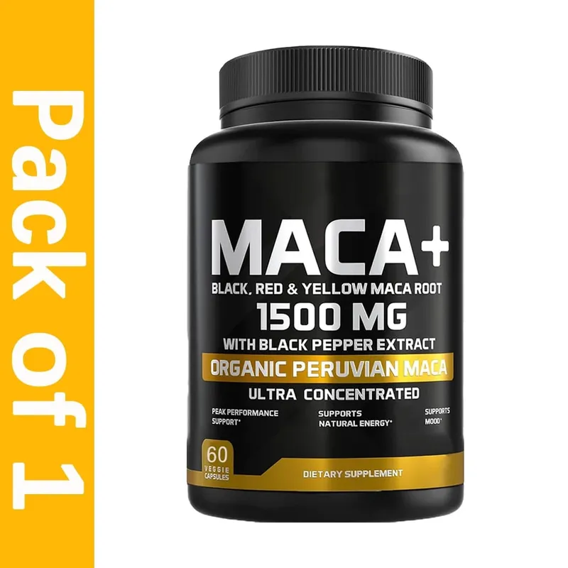 Radice di Maca Biologica Nera Rossa e Gialla da 1500 mg - 60 Capsule - Integratore per uomini in capsule di radice di maca nera - Senza glutine non OGM