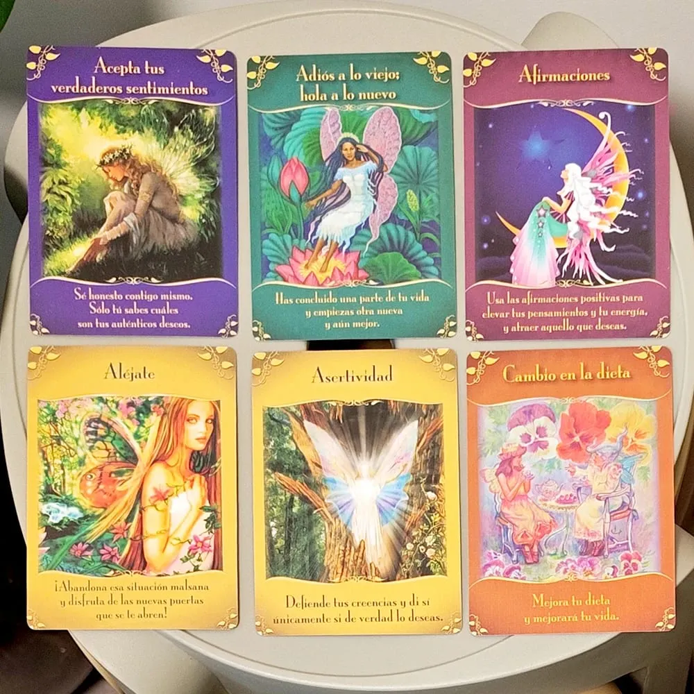 Messages magiques des fées Oracle Deck 44 pièces cartes espagnoles imprimées sur papier cartonné Double gaufrage 350GSM 10.5*7.5cm