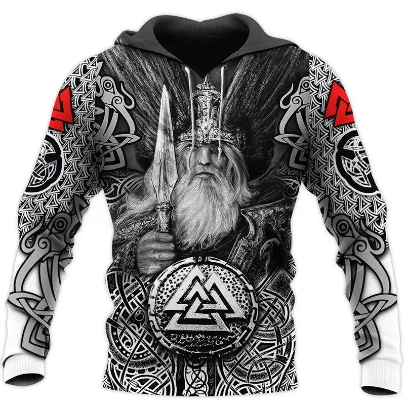 2024 Mens Felpe con cappuccio Eagle Tattoo Pattern Vikings 3D stampato Moda Casual Harajuku Hip Hop Autunno e inverno Sudaderas oversize — image 8