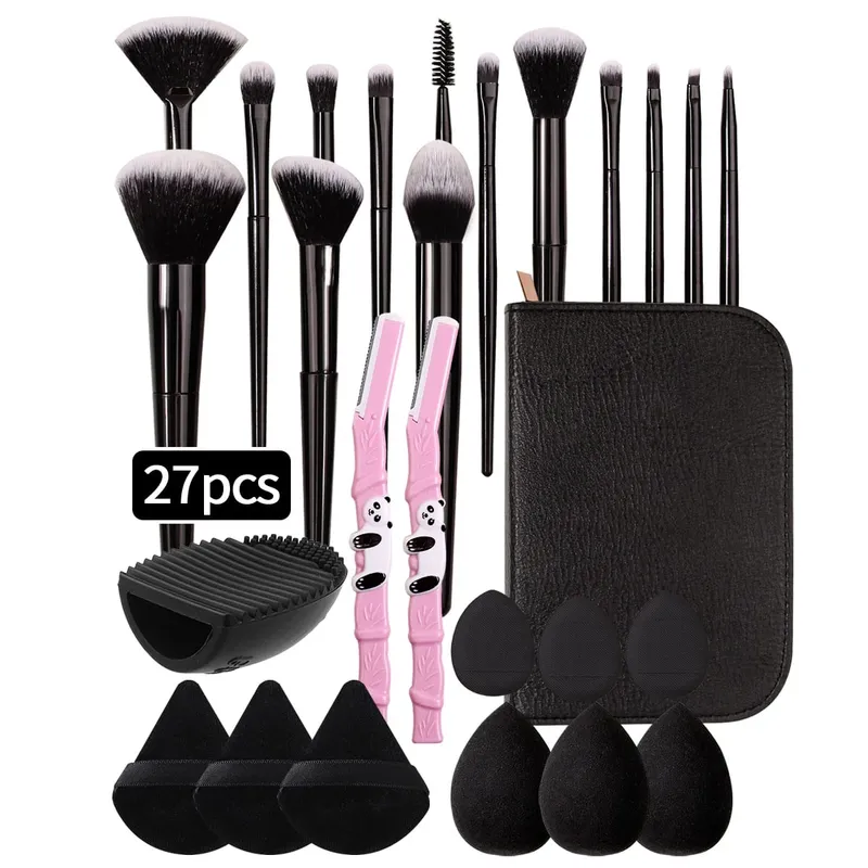 27/14/9/1PCS Professional ชุดแปรงแต่งหน้า 14 แปรงแต่งหน้าฟองน้ำแป้งพัฟแต่งหน้ากระเป๋าคิ้วมีดโกนทำความสะอาดเครื่องมือ