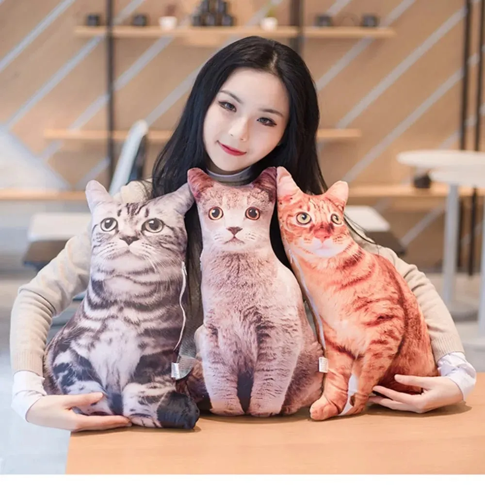 Oreiller en peluche de chat 3D réaliste et créatif, Simulation douce de chat, coussin d'animaux de dessin animé Kawaii pour filles — image 4