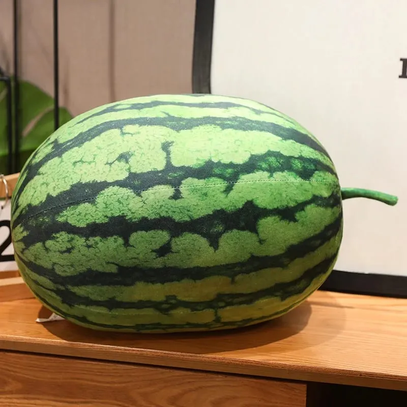 Bantal Pelukan Semangka Simulasi 3D Mainan Mewah Lembut Semangka Panjang Bulat Bantal Sofa Buah Cocok untuk Hadiah Rumah Anak-anak — image 3