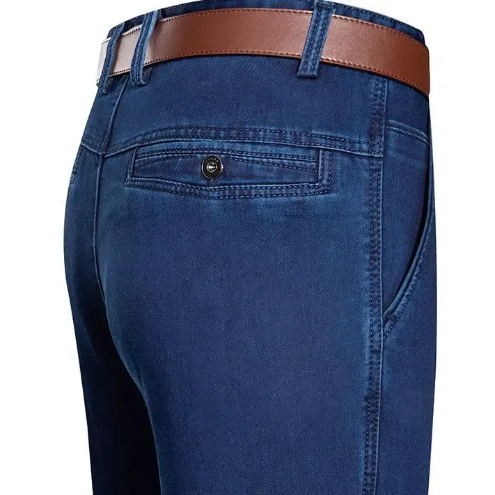 Primavera e verão jeans de meia-idade high-end elástico solto de cintura alta jeans masculino pai calças jeans de negócios — image 2