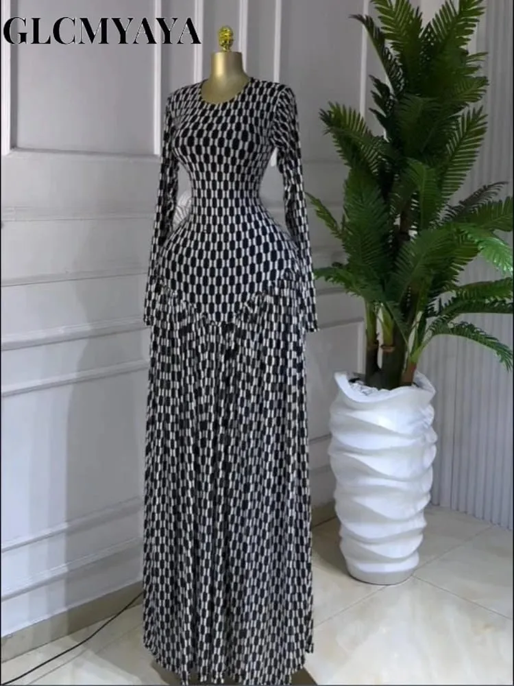 CM.YAYA Women Plaid Round Neckline Long Sleeve Fit and Flare Long Maxi Dress 2025 Even Party Education Bakasyon Dresses Vestidos — image 1
