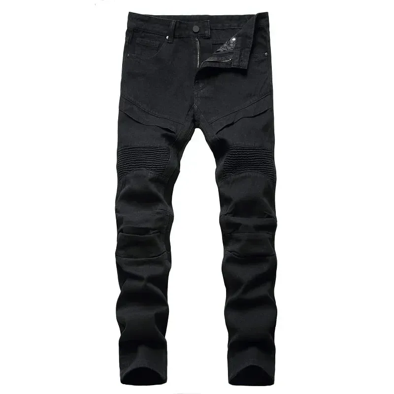 Seluar Jeans Slim Lelaki Baru Motosikal Putih Bergaya Kasual Perca Seluar Denim Fesyen Seluar Lelaki Lipat Ketat (tanpa Tali Pinggang) — image 6