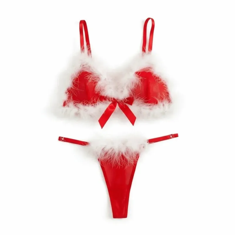 Furry Women's Underwear Mesh Transparent Bow Decor Lingerie Set Wireless Romantic Intimate Bra Panties Suit Anniversary — image 8