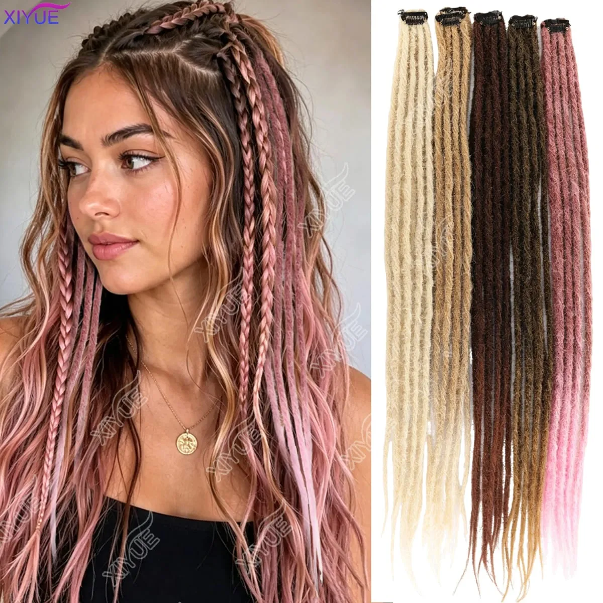 24 tommer syntetisk BB Clip Dreadlock-hårforlængelse Dreadlock-extensions Hip-hop Ombre-hårforlængelser African Tribe Style XY — image 2