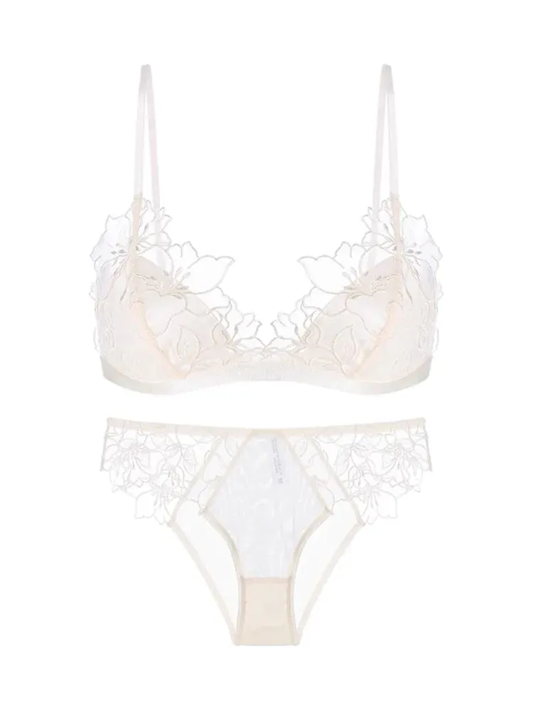 ​ Bralette de encaje francés elegante, copa triangular sin aros, tirantes finos, busto pequeño, conjunto de lencería cómoda para mujer BANERDANNI