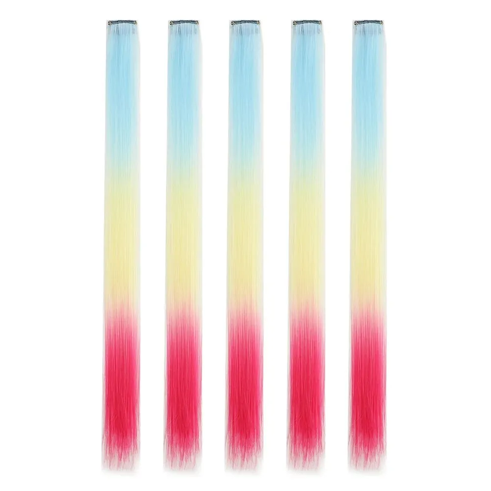 5 stks/set Clip in Hair Extensions Synthetische Haarstukjes Gekleurde Party Hoogtepunten voor Meisjes 18 inch Multi-kleuren Steil Haar — image 29