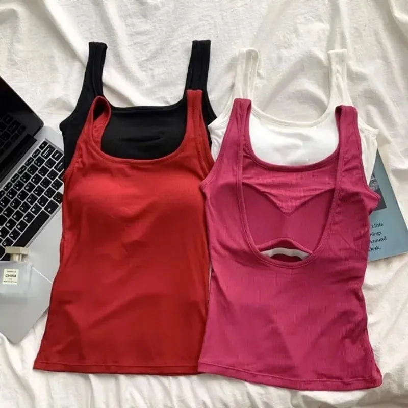 Gilet à bretelles Bal rouge pour femmes, haut élastique serré avec coussinet de poitrine, vêtements d'extérieur d'automne, haut de sport — image 3