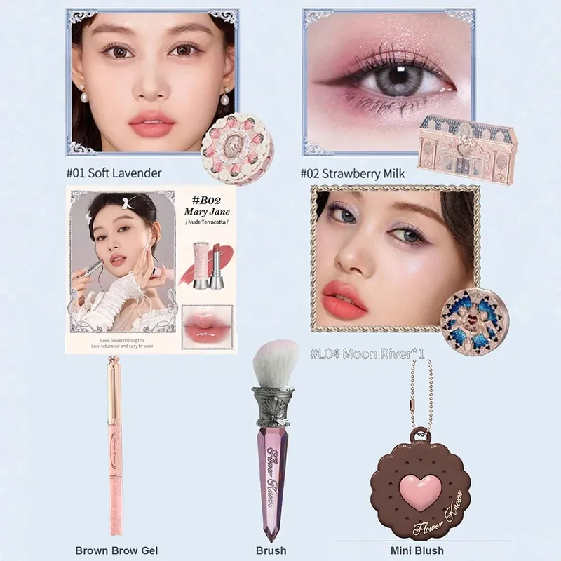 Flower Knows Makeup Kits Christmas Gift Set Mirror Long Lasting Blush Matte Lipstick Pressed Powder All in Make Up Sets — image 5