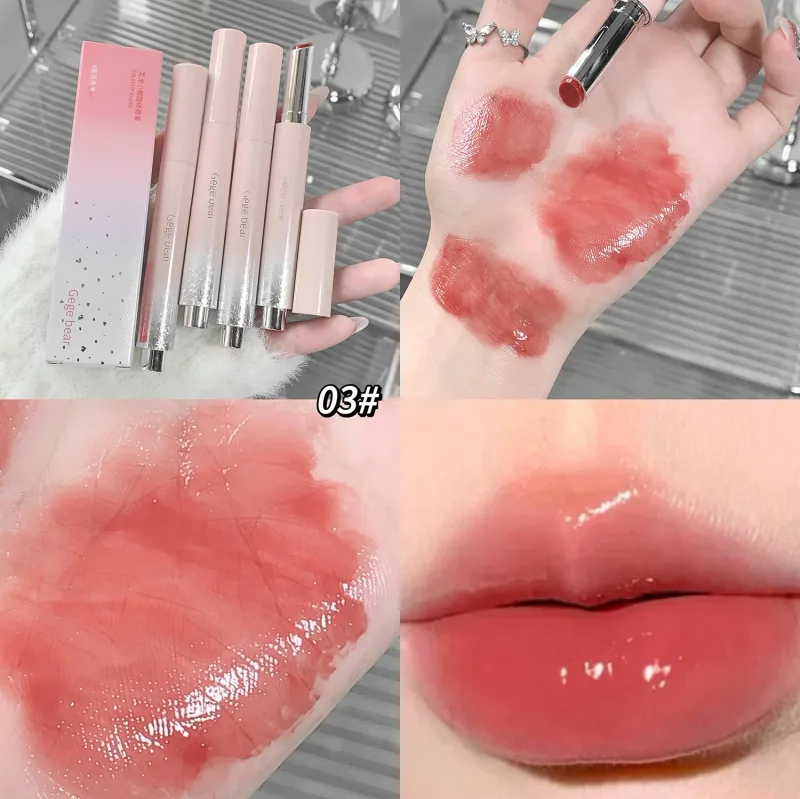 Air Jernih Cahaya Pepejal Lip Gloss Jeli Berair Gincu Merah Jambu Pensil Pelembap Cermin Gincu Pen Lipstik Korea Bibir Kosmetik — image 5