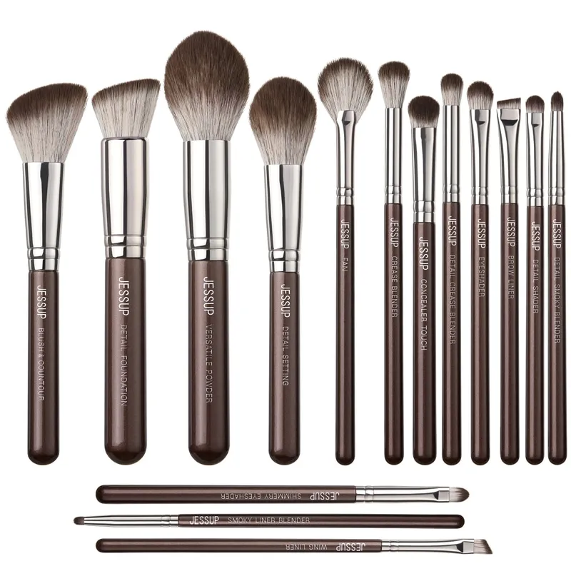 Jessup Makeup Børster Sæt 15 stk Brune Makeup Brushes Vegan Foundation Blender Concealer Powder Eyeshadow Highlighter Brush T498