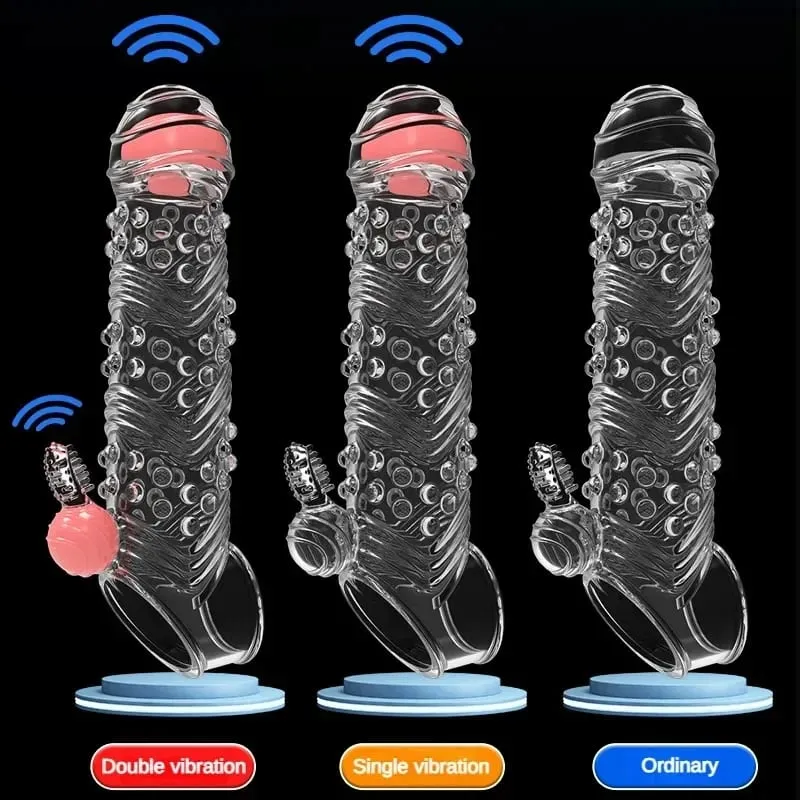 Penisförlängningshylsa Vibratorförlängare 4 cm Återanvändbara kondomer Mjuk fördröjning Ejakulation Dick Sleeve Vuxen sexleksaker för män — image 3