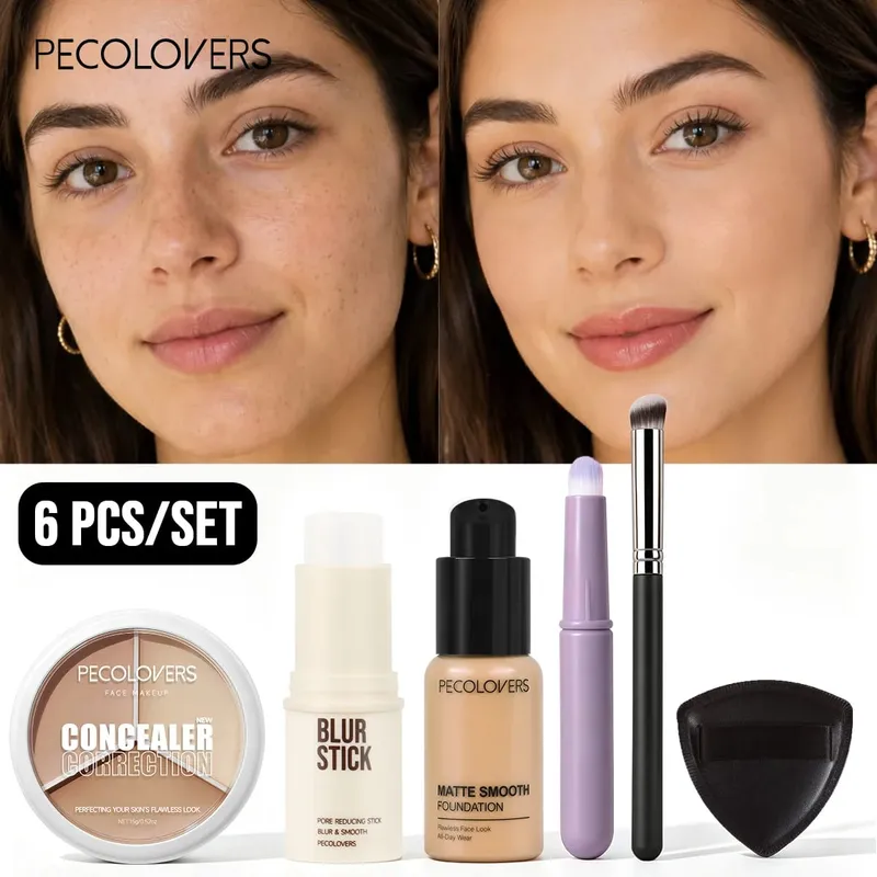 6 TEILE/SATZ Wasserdicht Full Coverage Concealer Foundation Primer Stick Concealer Palette Puff Pinsel Feuchtigkeitsspendende Gesicht Concealer