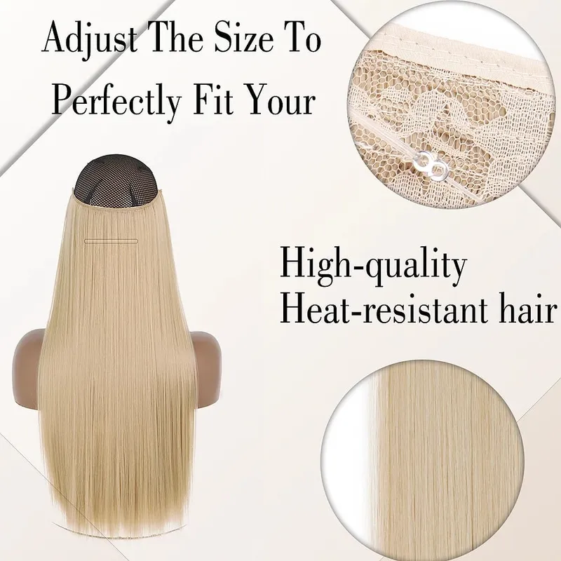 No Clips Hair Extensions Invisible Wire Lang Lige Syntetisk Falsk Hair Piece 80cm Sort Brun Blond Frisure — image 3
