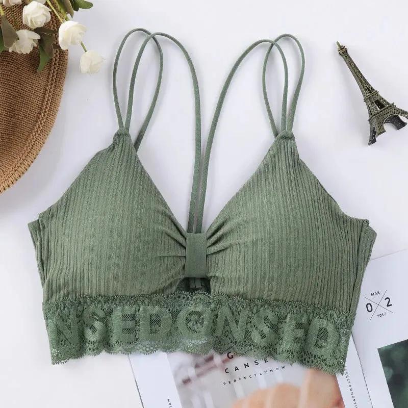 Canotta con retro a U Canotta da donna Crop Top Intimo senza fili Reggiseno con doppie spalline senza schienale Lingerie sexy Canotta imbottita in tinta unita — image 12