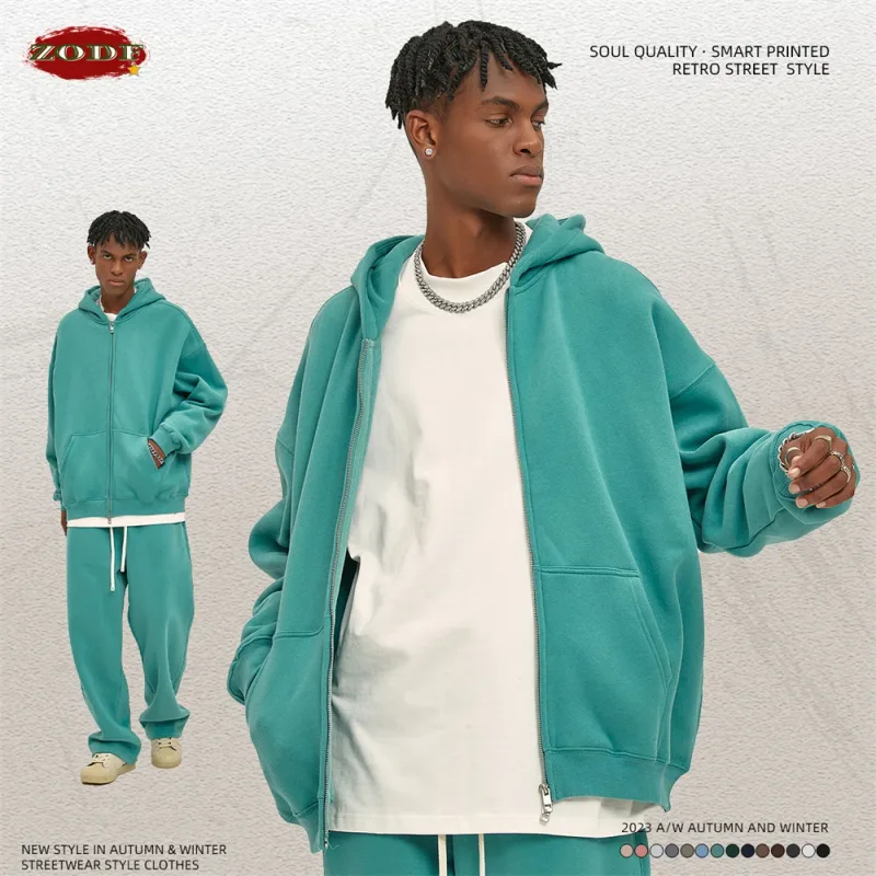 New Men Double Headed Zipper Fleece Hoodies Unisex Loose Basic Solid Warm Hooded Sweatshirts Coats For Winter HY0633