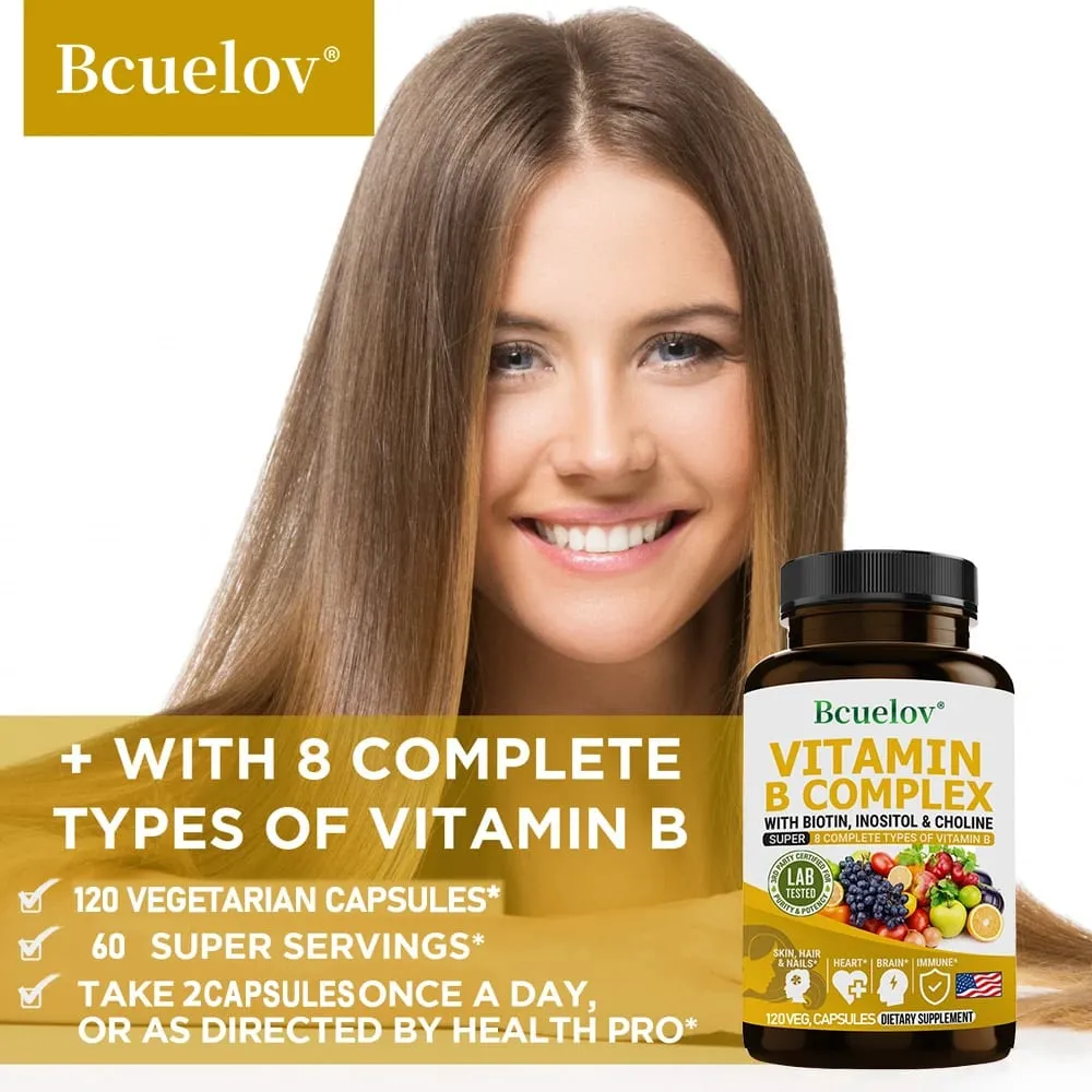 Vitamin B Complex - B1 B2 B3 B5 B6 B7 B9 B12 Biotin Choline Niacin - Brain Skin Hair Nervous System Immunity Metabolism — image 3