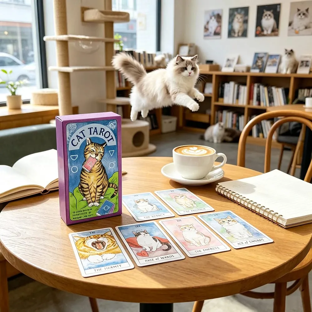 Kad Tarot Kucing 78‑Keping Kad Tarot Rekaan Kucing Comel Set Dek Tarot Ramalan Ramalan untuk Pemula dan Pencinta Kucing — image 3