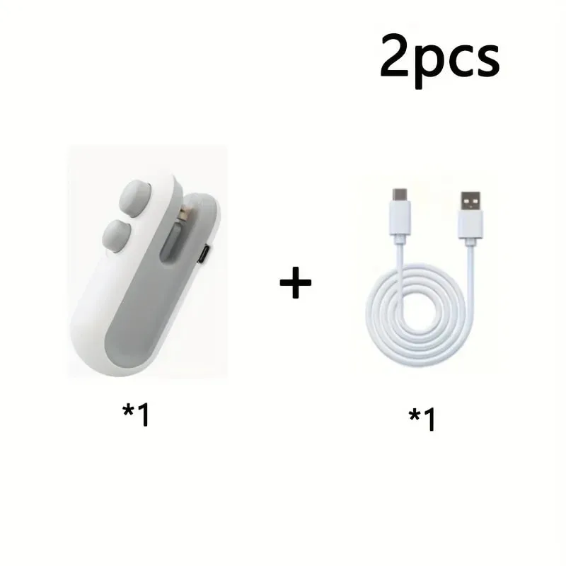 Leiser und tragbarer Verschließer für Snackbeutel (2er-Pack mit USB-Kabel). Der unverzichtbare Chip-Clip für Zuhause und Camping. Wiederverwendbar und effizient — image 2