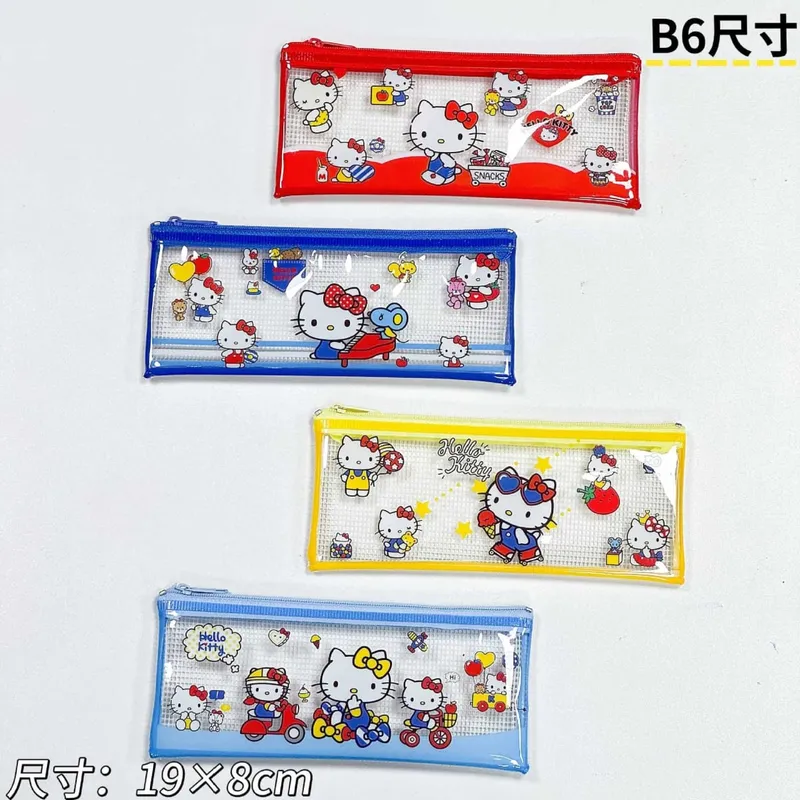 HelloKitty Cartoon Periphere Schreibwarentasche, Federmäppchen, Mehrzweck-Aufbewahrungstasche aus wasserdichtem PVC-Material, 4 Stück