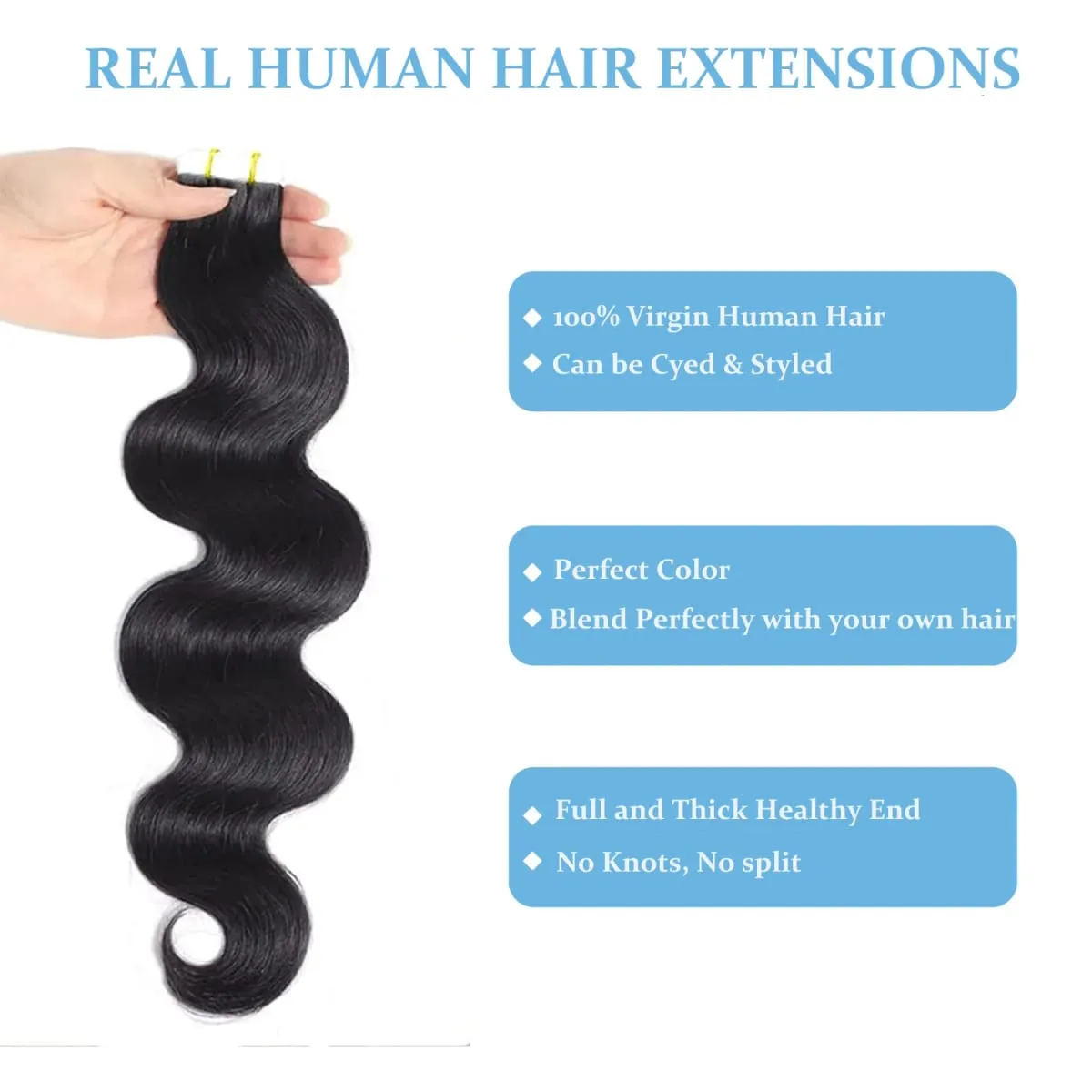 Pita Dalam Sambungan Rambut Badan Gelombang Remy Pelekat Rambut Manusia Boleh Ganti Pita Pakan Kulit Lancar 20/40pcs Rambut Untuk Wanita 24 Inci — image 2